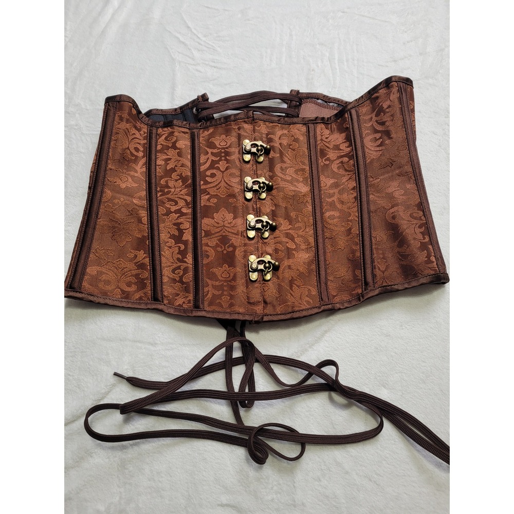Unbranded Underbust Corset Women XL Brown Steampunk Damask Floral Brocade